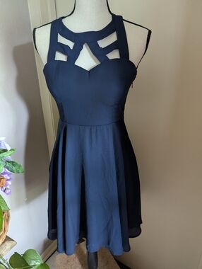 Windsor navy Cutout Fit-and-Flare Dress - Sleeveless